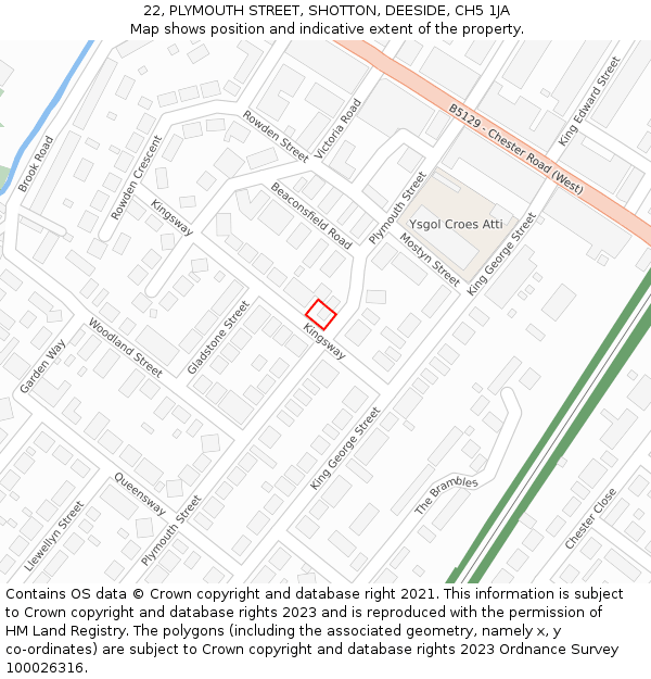 22, PLYMOUTH STREET, SHOTTON, DEESIDE, CH5 1JA: Location map and indicative extent of plot