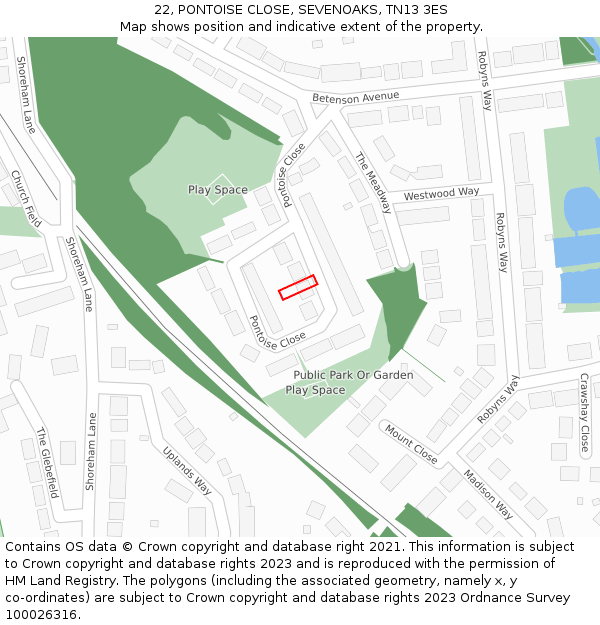 22, PONTOISE CLOSE, SEVENOAKS, TN13 3ES: Location map and indicative extent of plot