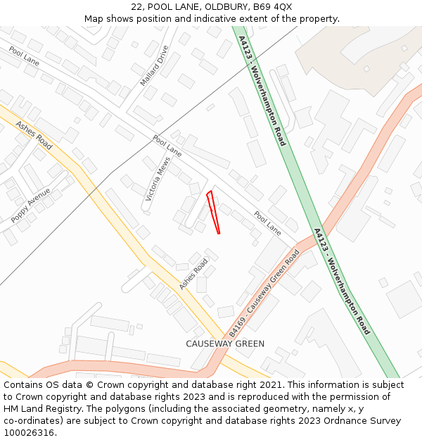 22, POOL LANE, OLDBURY, B69 4QX: Location map and indicative extent of plot