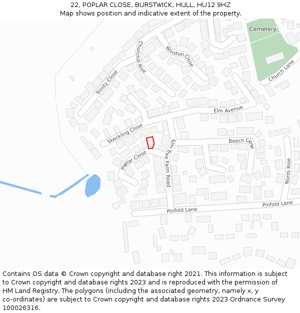 22, POPLAR CLOSE, BURSTWICK, HULL, HU12 9HZ: Location map and indicative extent of plot
