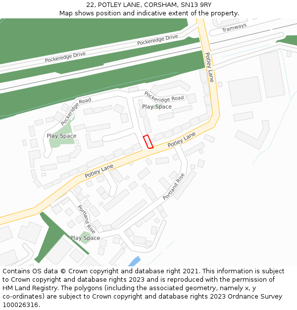 22, POTLEY LANE, CORSHAM, SN13 9RY: Location map and indicative extent of plot