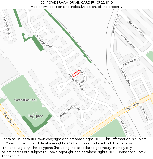 22, POWDERHAM DRIVE, CARDIFF, CF11 8ND: Location map and indicative extent of plot