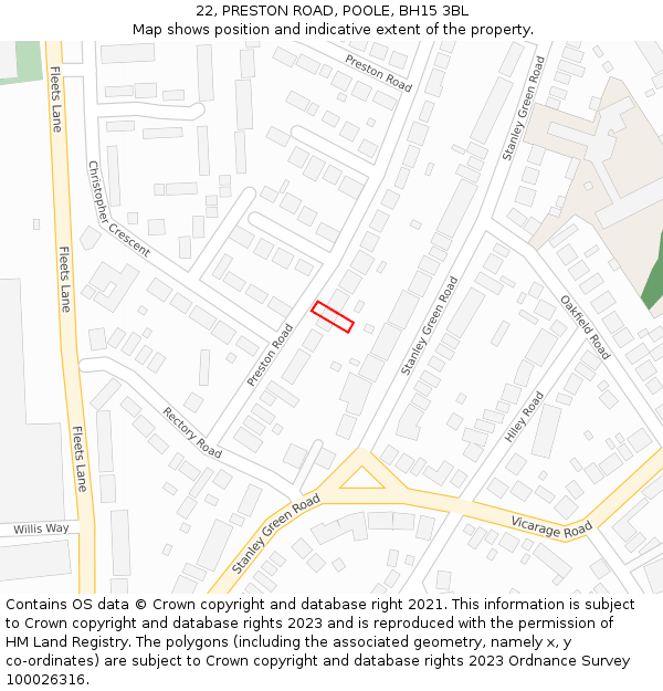 22, PRESTON ROAD, POOLE, BH15 3BL: Location map and indicative extent of plot