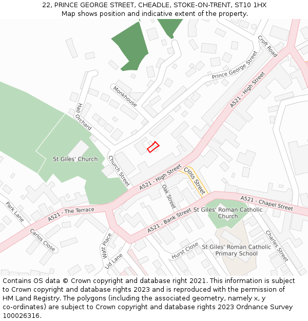 22, PRINCE GEORGE STREET, CHEADLE, STOKE-ON-TRENT, ST10 1HX: Location map and indicative extent of plot