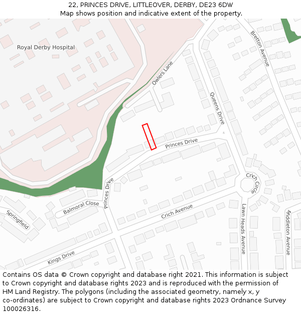 22, PRINCES DRIVE, LITTLEOVER, DERBY, DE23 6DW: Location map and indicative extent of plot