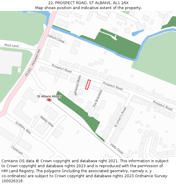 22, PROSPECT ROAD, ST ALBANS, AL1 2AX: Location map and indicative extent of plot