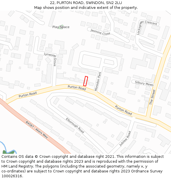22, PURTON ROAD, SWINDON, SN2 2LU: Location map and indicative extent of plot