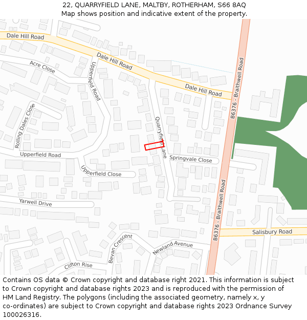 22, QUARRYFIELD LANE, MALTBY, ROTHERHAM, S66 8AQ: Location map and indicative extent of plot