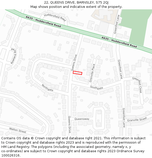 22, QUEENS DRIVE, BARNSLEY, S75 2QJ: Location map and indicative extent of plot