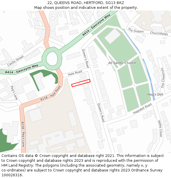 22, QUEENS ROAD, HERTFORD, SG13 8AZ: Location map and indicative extent of plot