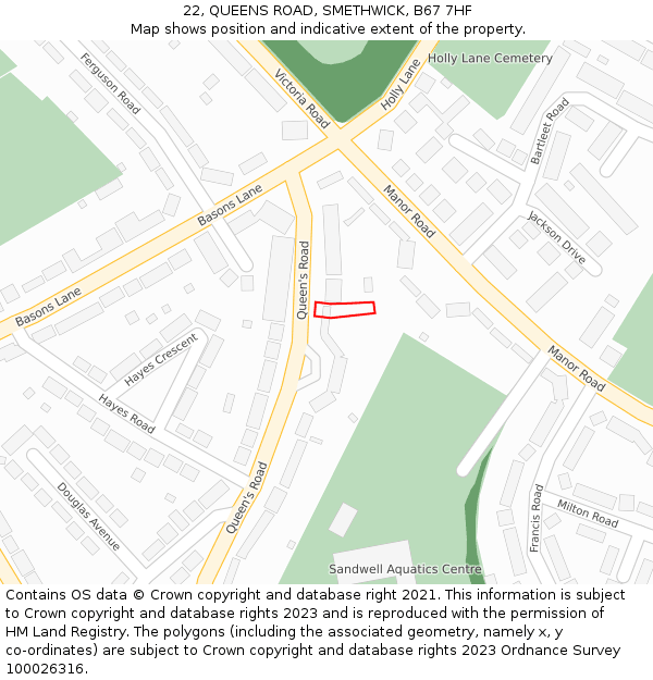 22, QUEENS ROAD, SMETHWICK, B67 7HF: Location map and indicative extent of plot