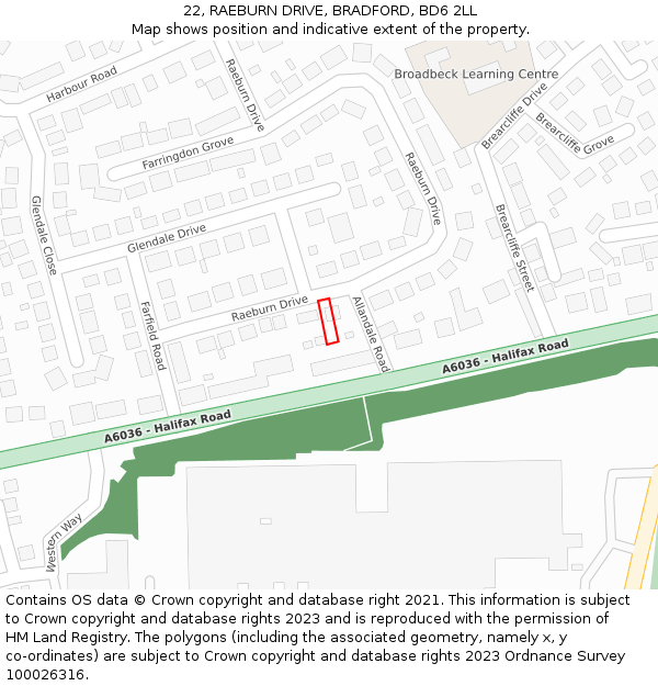 22, RAEBURN DRIVE, BRADFORD, BD6 2LL: Location map and indicative extent of plot