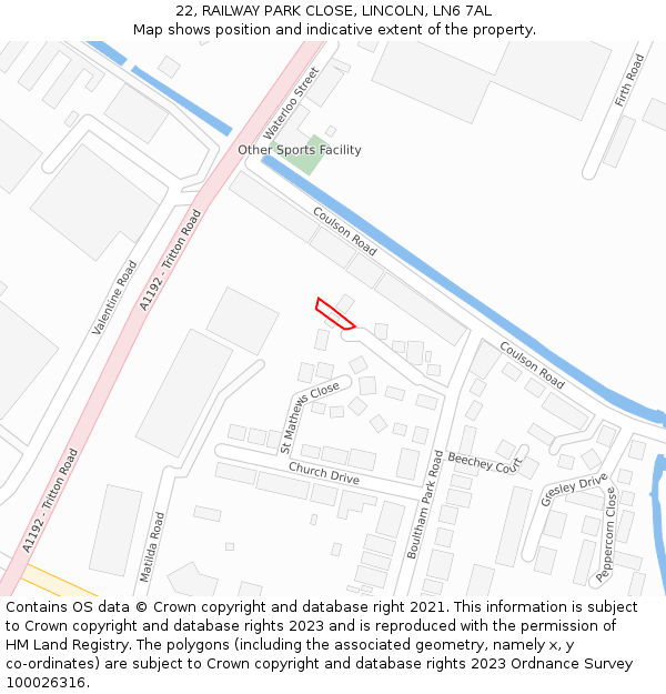 22, RAILWAY PARK CLOSE, LINCOLN, LN6 7AL: Location map and indicative extent of plot