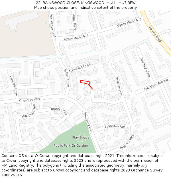 22, RAINSWOOD CLOSE, KINGSWOOD, HULL, HU7 3EW: Location map and indicative extent of plot