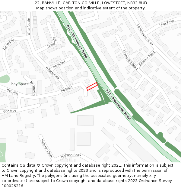 22, RANVILLE, CARLTON COLVILLE, LOWESTOFT, NR33 8UB: Location map and indicative extent of plot