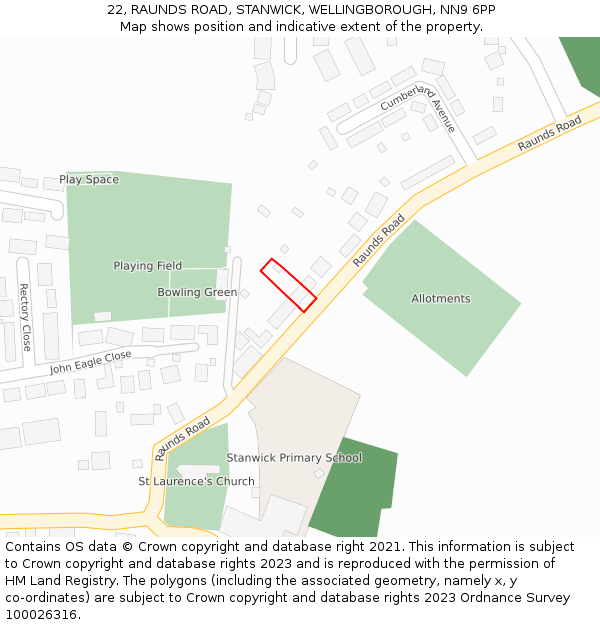 22, RAUNDS ROAD, STANWICK, WELLINGBOROUGH, NN9 6PP: Location map and indicative extent of plot
