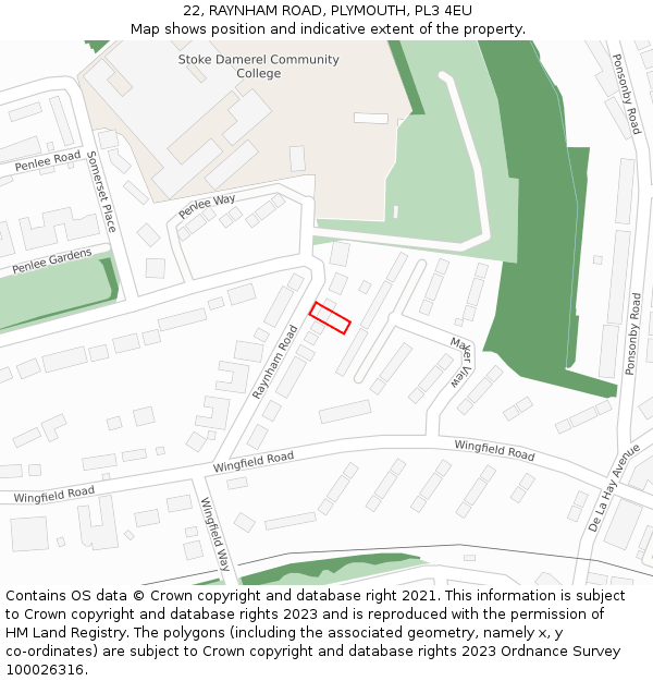 22, RAYNHAM ROAD, PLYMOUTH, PL3 4EU: Location map and indicative extent of plot