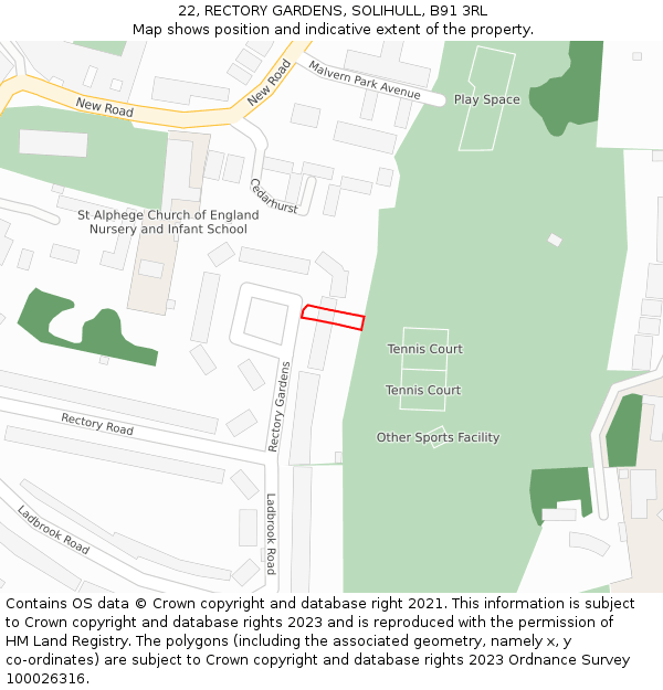 22, RECTORY GARDENS, SOLIHULL, B91 3RL: Location map and indicative extent of plot