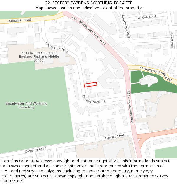 22, RECTORY GARDENS, WORTHING, BN14 7TE: Location map and indicative extent of plot