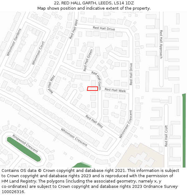 22, RED HALL GARTH, LEEDS, LS14 1DZ: Location map and indicative extent of plot