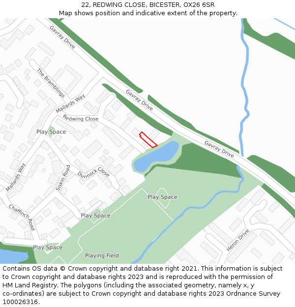 22, REDWING CLOSE, BICESTER, OX26 6SR: Location map and indicative extent of plot