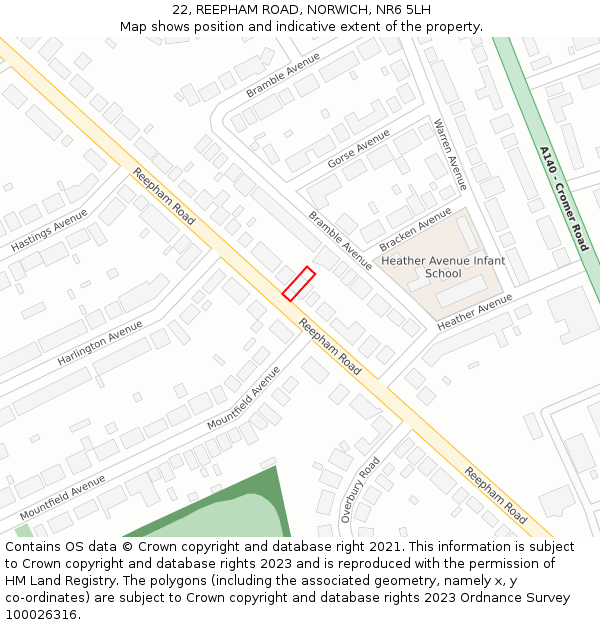 22, REEPHAM ROAD, NORWICH, NR6 5LH: Location map and indicative extent of plot