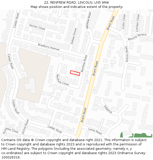 22, RENFREW ROAD, LINCOLN, LN5 9AW: Location map and indicative extent of plot