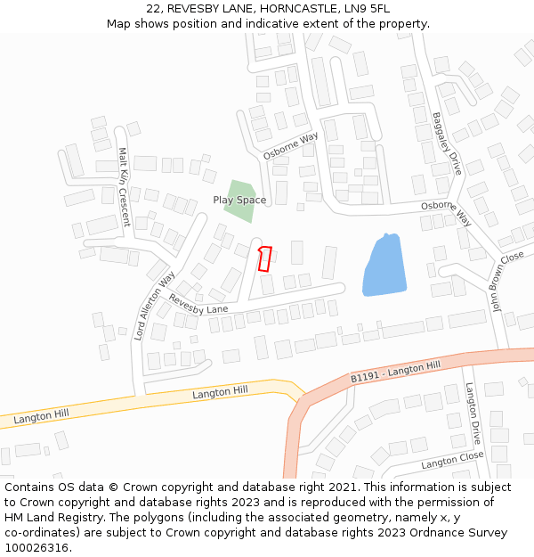 22, REVESBY LANE, HORNCASTLE, LN9 5FL: Location map and indicative extent of plot