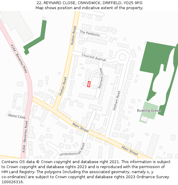 22, REYNARD CLOSE, CRANSWICK, DRIFFIELD, YO25 9PG: Location map and indicative extent of plot