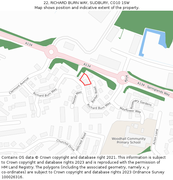 22, RICHARD BURN WAY, SUDBURY, CO10 1SW: Location map and indicative extent of plot