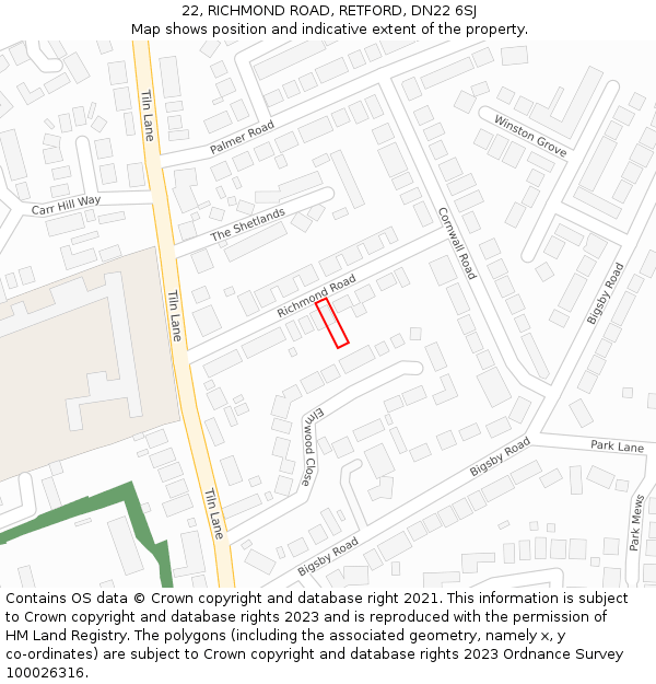 22, RICHMOND ROAD, RETFORD, DN22 6SJ: Location map and indicative extent of plot