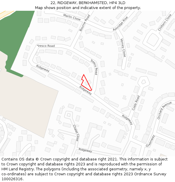 22, RIDGEWAY, BERKHAMSTED, HP4 3LD: Location map and indicative extent of plot
