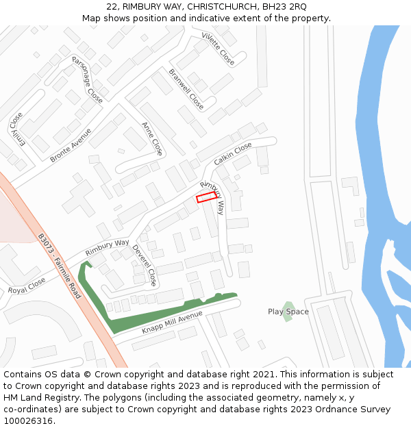 22, RIMBURY WAY, CHRISTCHURCH, BH23 2RQ: Location map and indicative extent of plot