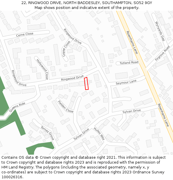 22, RINGWOOD DRIVE, NORTH BADDESLEY, SOUTHAMPTON, SO52 9GY: Location map and indicative extent of plot