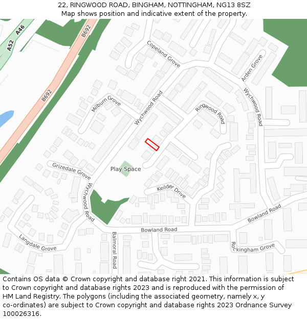 22, RINGWOOD ROAD, BINGHAM, NOTTINGHAM, NG13 8SZ: Location map and indicative extent of plot