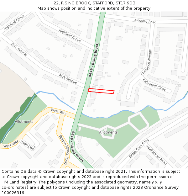 22, RISING BROOK, STAFFORD, ST17 9DB: Location map and indicative extent of plot