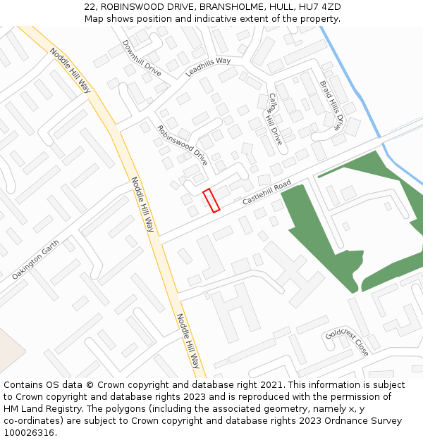 22, ROBINSWOOD DRIVE, BRANSHOLME, HULL, HU7 4ZD: Location map and indicative extent of plot