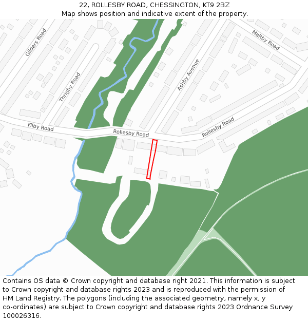 22, ROLLESBY ROAD, CHESSINGTON, KT9 2BZ: Location map and indicative extent of plot