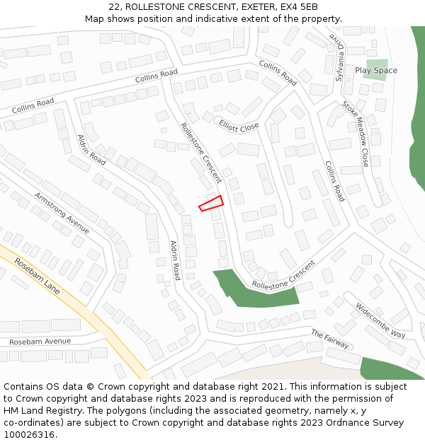 22, ROLLESTONE CRESCENT, EXETER, EX4 5EB: Location map and indicative extent of plot