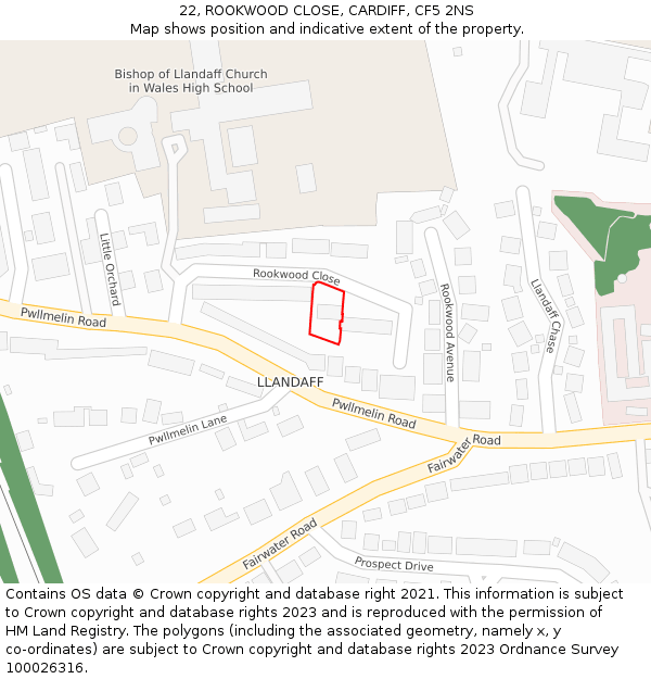 22, ROOKWOOD CLOSE, CARDIFF, CF5 2NS: Location map and indicative extent of plot