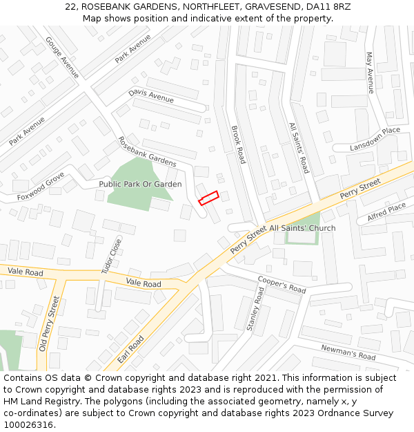 22, ROSEBANK GARDENS, NORTHFLEET, GRAVESEND, DA11 8RZ: Location map and indicative extent of plot