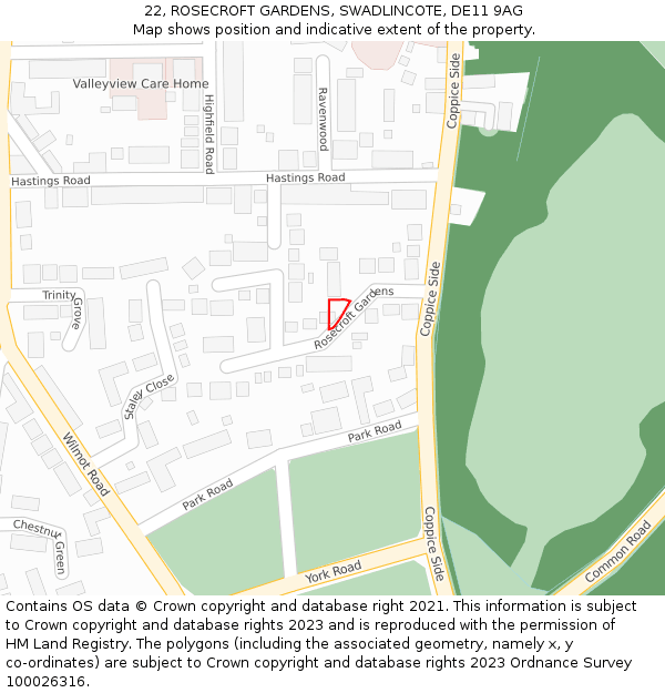 22, ROSECROFT GARDENS, SWADLINCOTE, DE11 9AG: Location map and indicative extent of plot