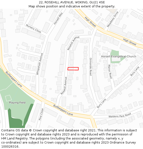 22, ROSEHILL AVENUE, WOKING, GU21 4SE: Location map and indicative extent of plot