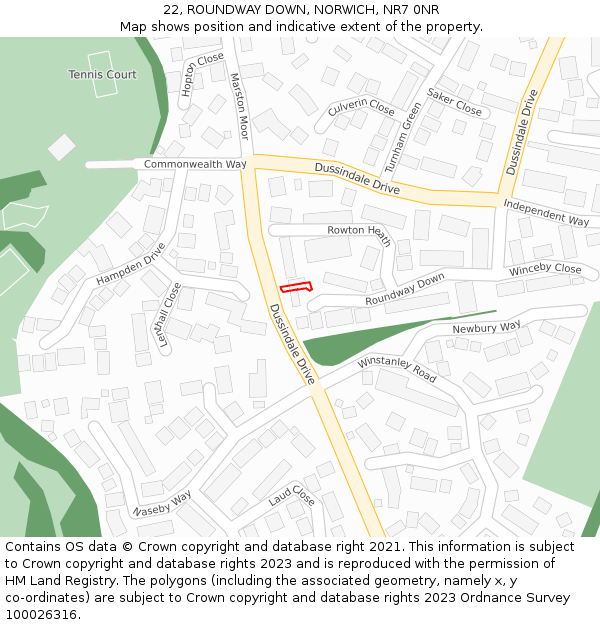 22, ROUNDWAY DOWN, NORWICH, NR7 0NR: Location map and indicative extent of plot