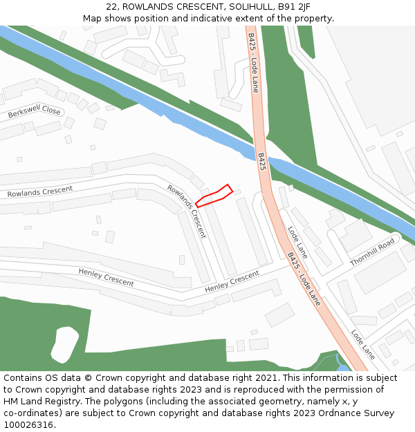 22, ROWLANDS CRESCENT, SOLIHULL, B91 2JF: Location map and indicative extent of plot