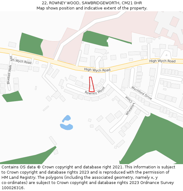 22, ROWNEY WOOD, SAWBRIDGEWORTH, CM21 0HR: Location map and indicative extent of plot