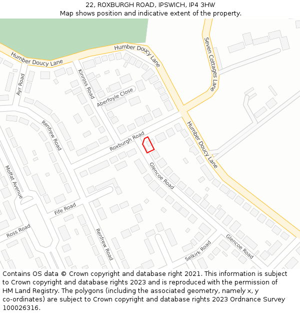 22, ROXBURGH ROAD, IPSWICH, IP4 3HW: Location map and indicative extent of plot
