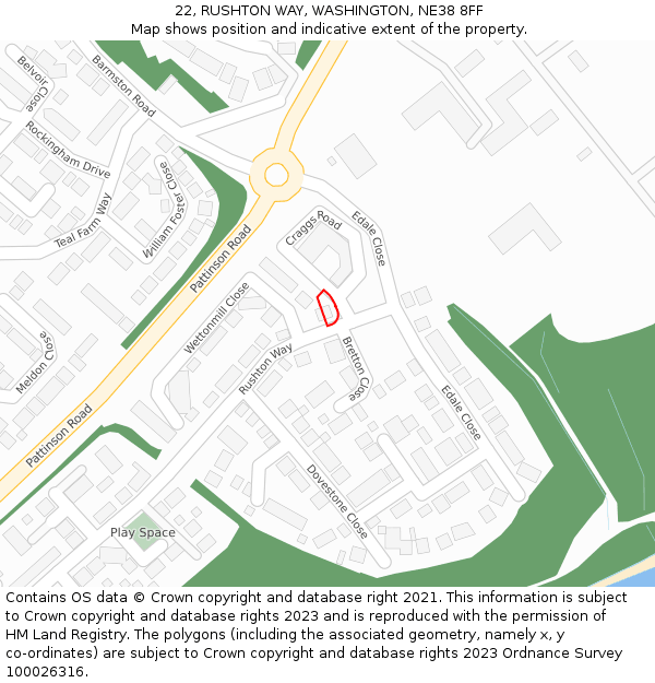 22, RUSHTON WAY, WASHINGTON, NE38 8FF: Location map and indicative extent of plot