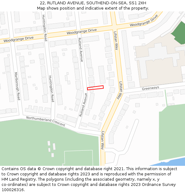 22, RUTLAND AVENUE, SOUTHEND-ON-SEA, SS1 2XH: Location map and indicative extent of plot