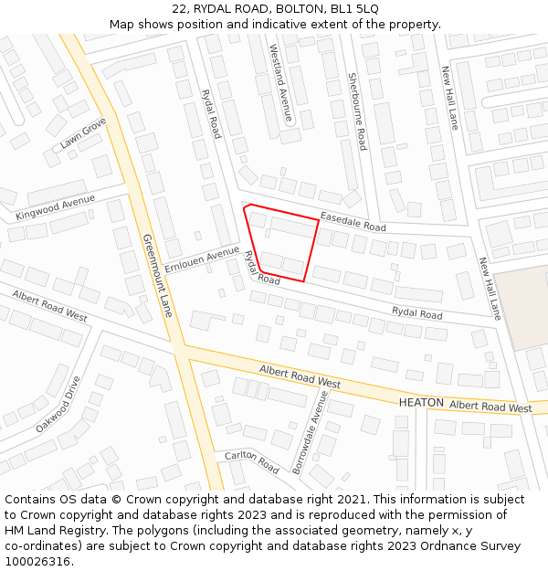 22, RYDAL ROAD, BOLTON, BL1 5LQ: Location map and indicative extent of plot